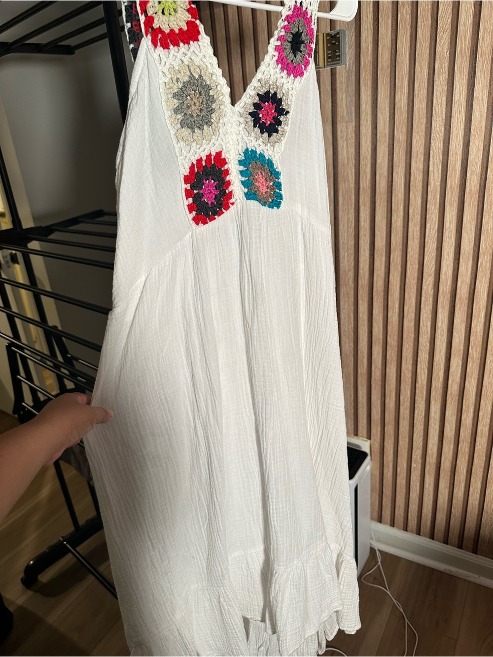White Crochet-Trim Sleeveless Summer Dress
